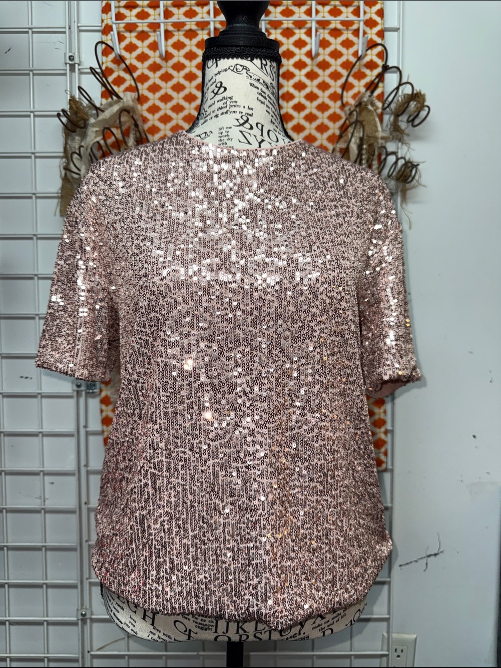 H&M Rose Gold Sequin Short-Sleeve Top